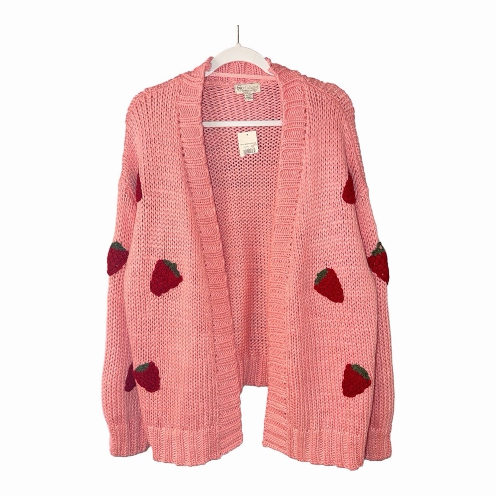 Cato Pink Strawberry Chunky Knit Cardigan Sweater Plus Size 18/20W - Picture 2 of 5